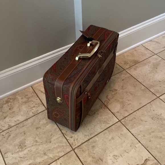 Diane von Furstenberg Vtg Paisley Leather Trim Sacvoyage Luggage Valize Zipper - Picture 3 of 5